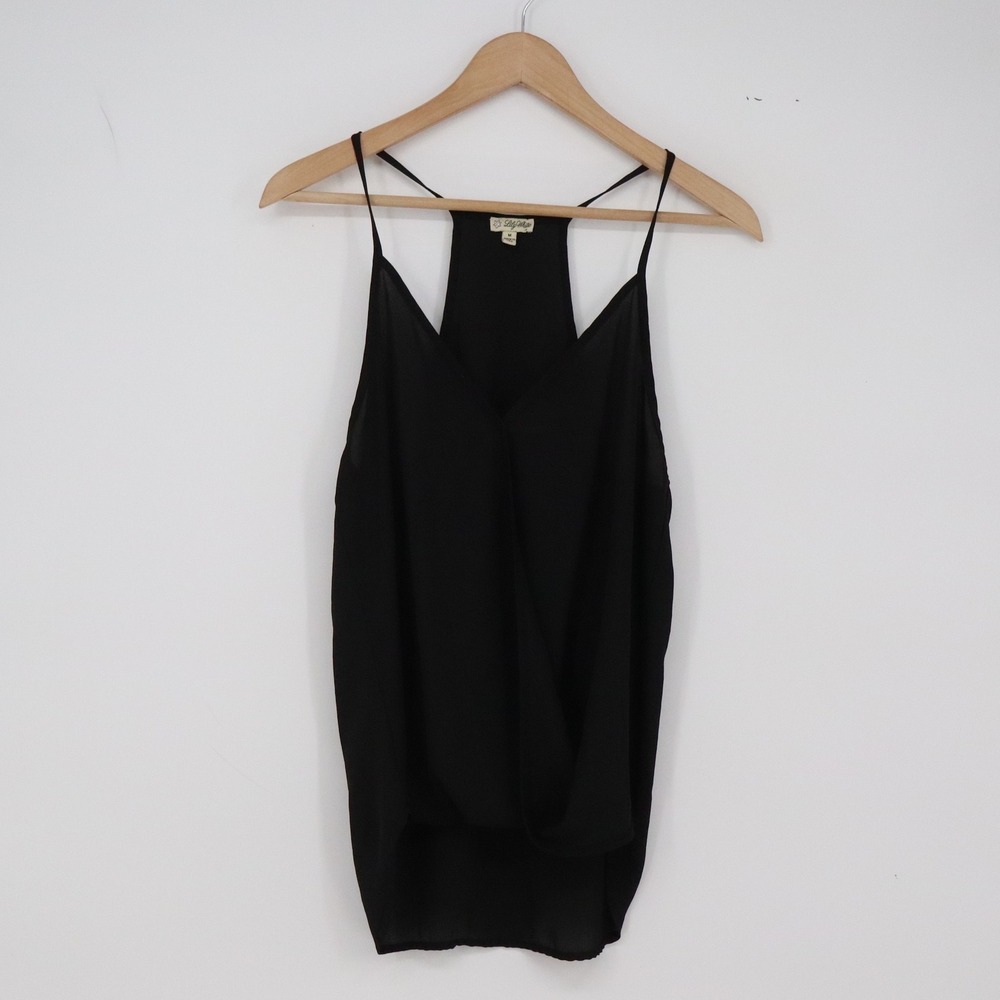 Lily White Tank Top Womens Medium Black Draped Surplice Front Excellent